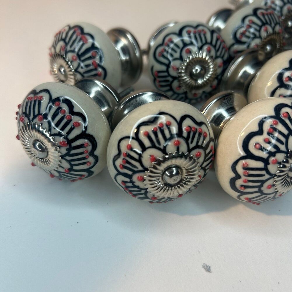 Casa Decor Ceramic Drawer Pulls 10 pc. Set Cabinet Knobs Floral Design NWOB